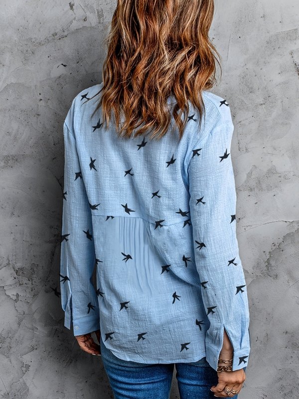 Women's Stylish Printed Polyester Shirt | Comfortable Long Sleeve Button Front Blouse - Velshara store