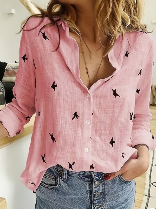 Women's Stylish Printed Polyester Shirt | Comfortable Long Sleeve Button Front Blouse - Velshara store
