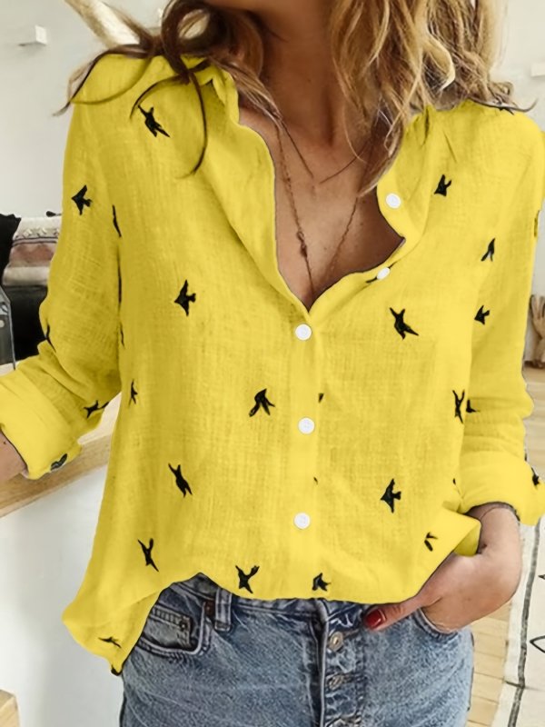 Women's Stylish Printed Polyester Shirt | Comfortable Long Sleeve Button Front Blouse - Velshara store