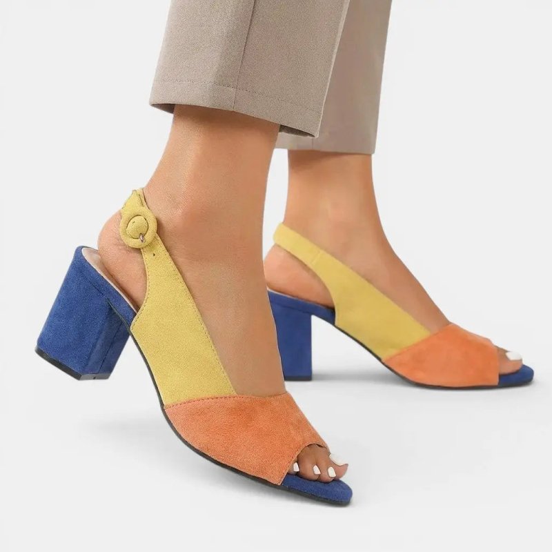 Women's Synthetic Colourblock Slingback Heels | Elegant Adjustable Sandals - Velshara store