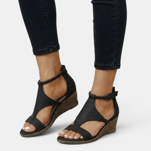 Women's Synthetic Leather Wedge Sandals | Elegant Open Toe Summer Footwear - Velshara store