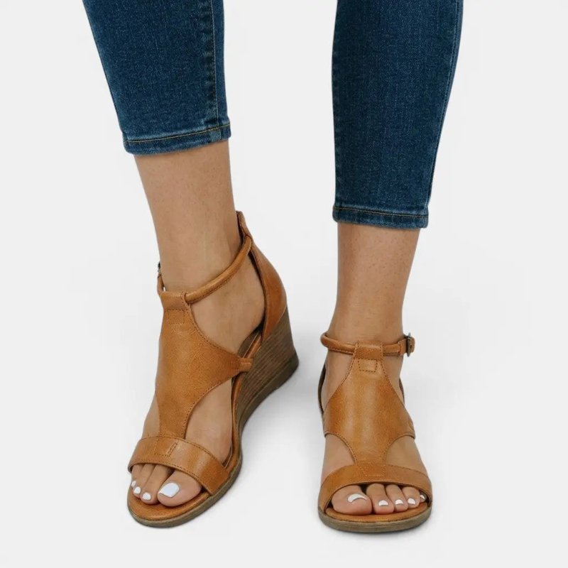 Women's Synthetic Leather Wedge Sandals | Elegant Open Toe Summer Footwear - Velshara store