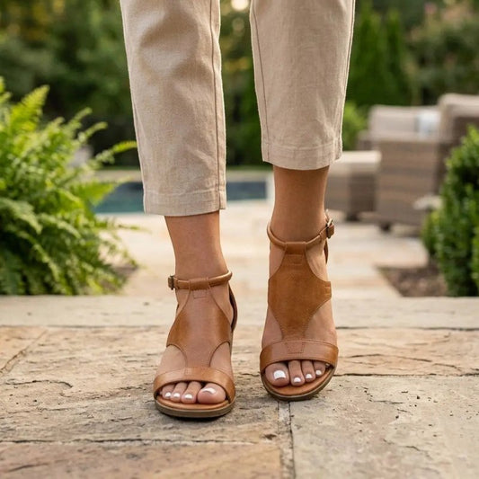 Women's Synthetic Leather Wedge Sandals | Elegant Open Toe Summer Footwear - Velshara store