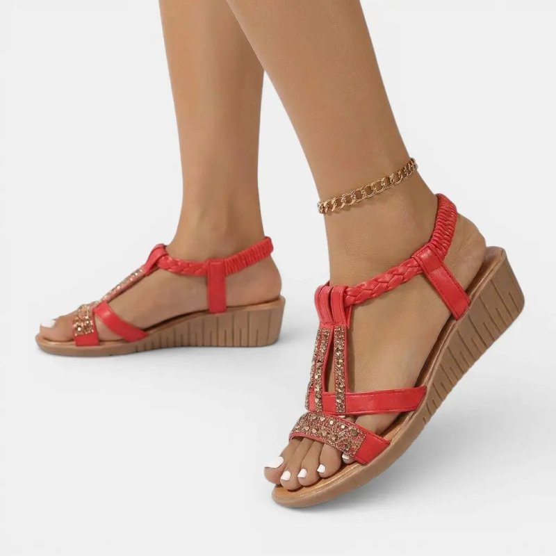 Women's Synthetic Wedge Sandals | Elegant Gold Shimmer Summer Footwear - Velshara store