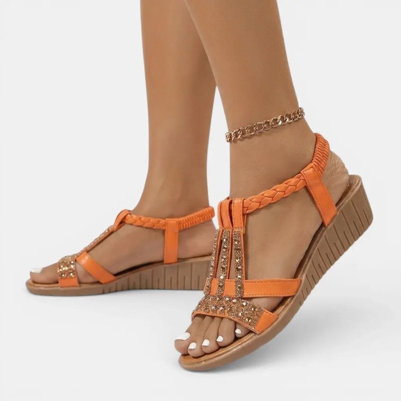 Women's Synthetic Wedge Sandals | Elegant Gold Shimmer Summer Footwear - Velshara store