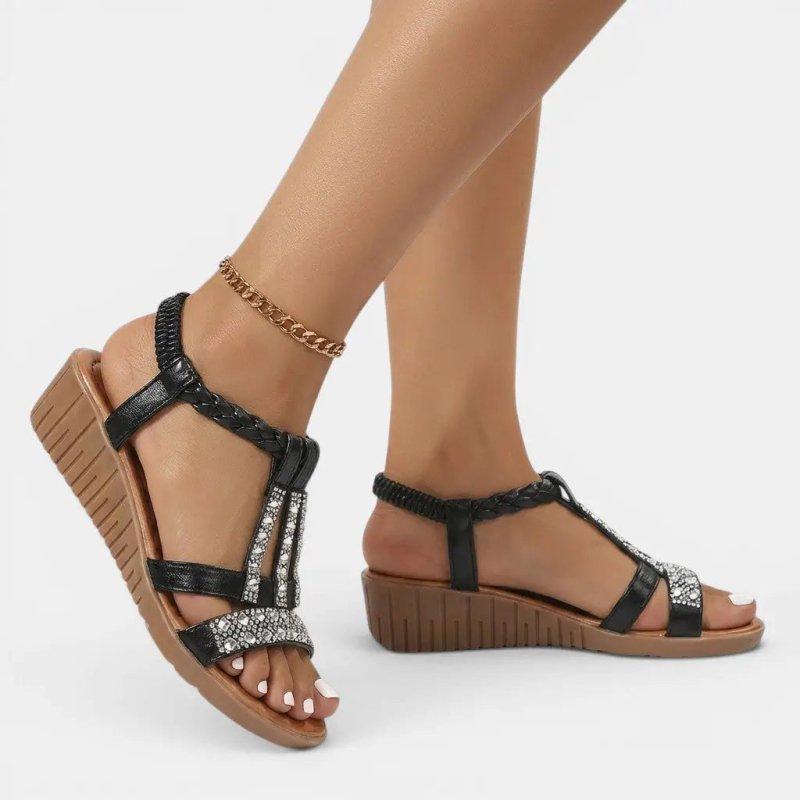 Women's Synthetic Wedge Sandals | Elegant Gold Shimmer Summer Footwear - Velshara store