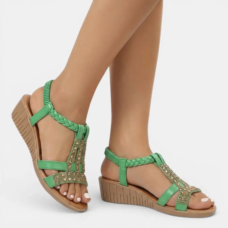Women's Synthetic Wedge Sandals | Elegant Gold Shimmer Summer Footwear - Velshara store