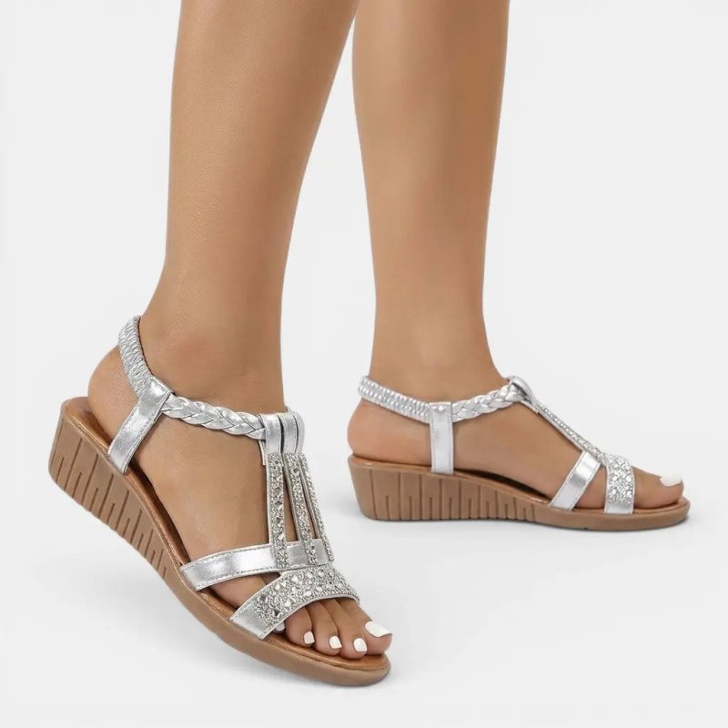 Women's Synthetic Wedge Sandals | Elegant Gold Shimmer Summer Footwear - Velshara store