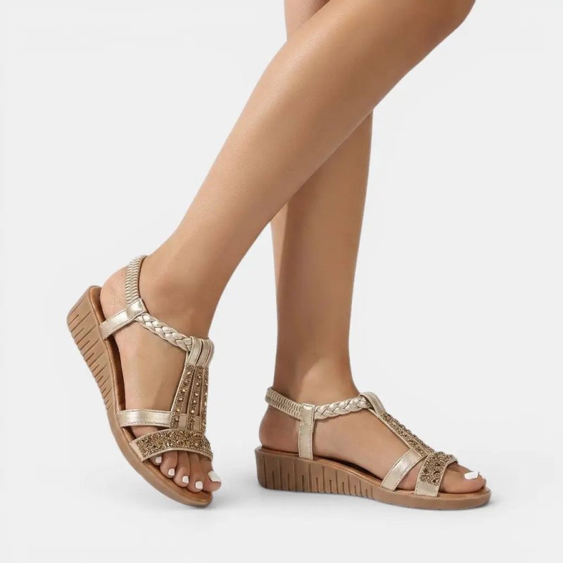 Women's Synthetic Wedge Sandals | Elegant Gold Shimmer Summer Footwear - Velshara store