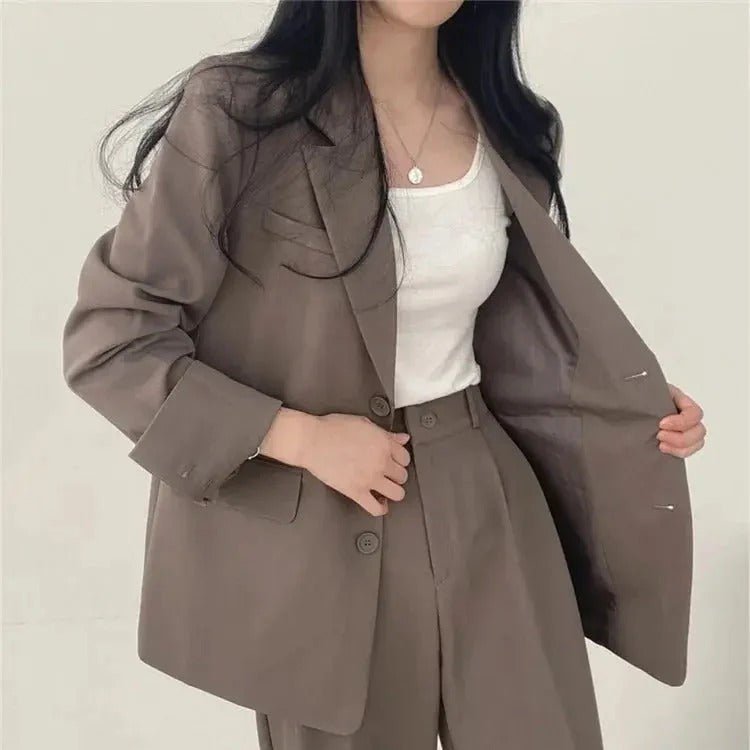 Women's Tailored Blazer Suit Set | Elegant Structured Blazer & Wide Leg Trousers - Velshara store