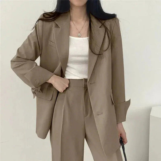 Women's Tailored Blazer Suit Set | Elegant Structured Blazer & Wide Leg Trousers - Velshara store