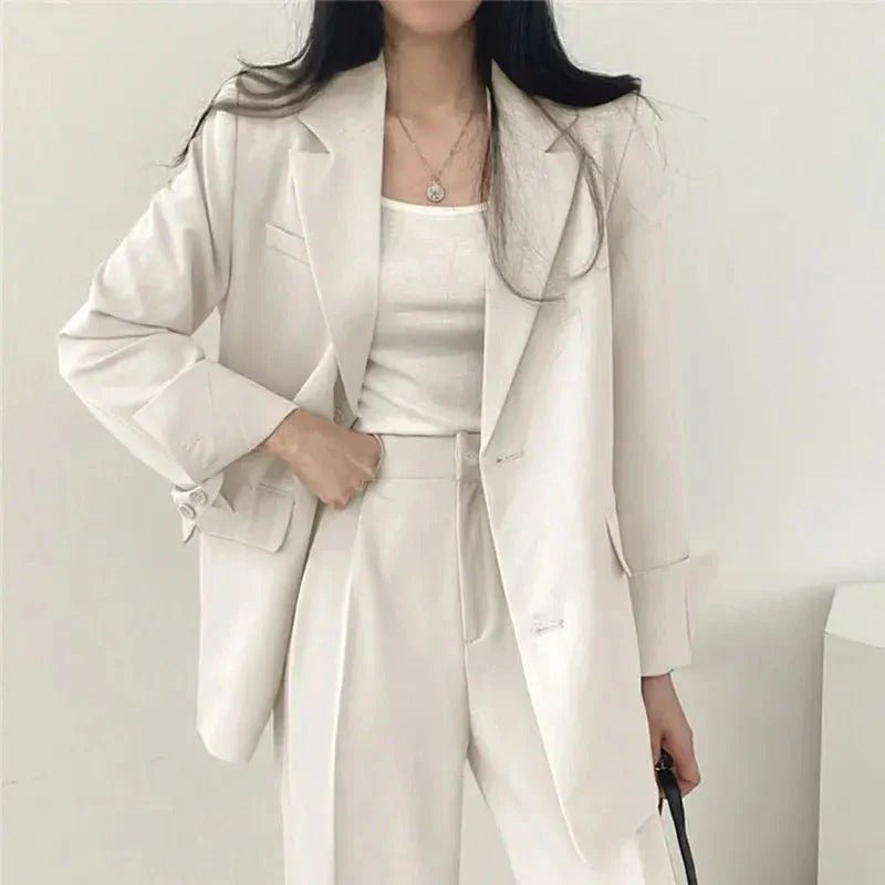 Women's Tailored Blazer Suit Set | Elegant Structured Blazer & Wide Leg Trousers - Velshara store