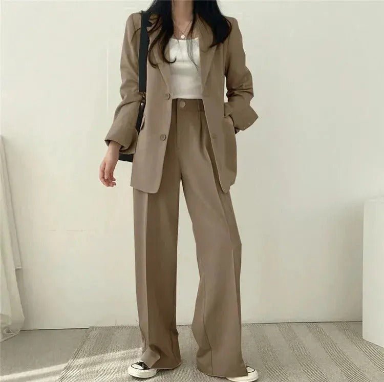 Women's Tailored Blazer Suit Set | Elegant Structured Blazer & Wide Leg Trousers - Velshara store