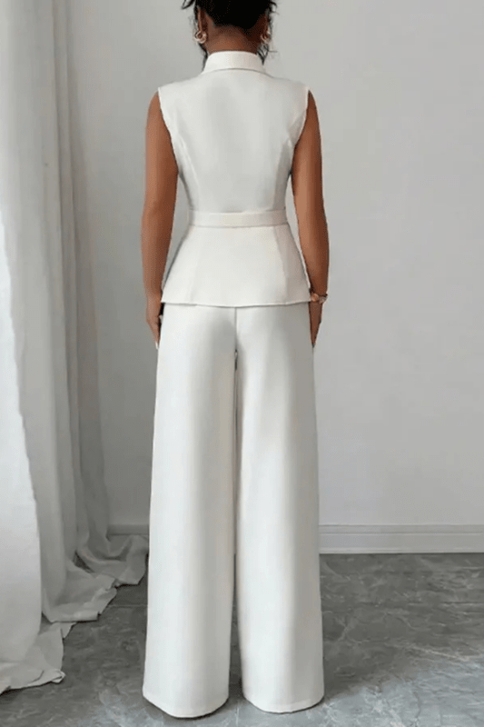 Women's Tailored Blazer Suit Set | Sleek Sleeveless Design with Wide Leg Trousers - Velshara store