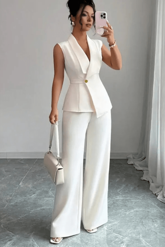 Women's Tailored Blazer Suit Set | Sleek Sleeveless Design with Wide Leg Trousers - Velshara store