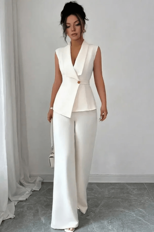 Women's Tailored Blazer Suit Set | Sleek Sleeveless Design with Wide Leg Trousers - Velshara store