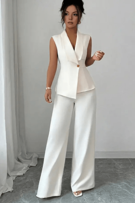 Women's Tailored Blazer Suit Set | Sleek Sleeveless Design with Wide Leg Trousers - Velshara store