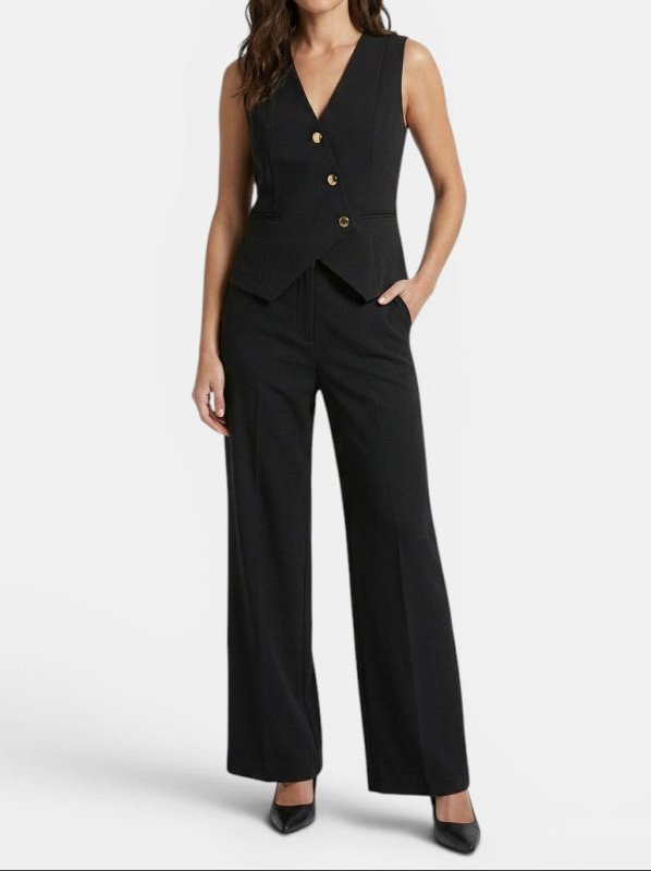 Women's Tailored Fabric Suit Set | Elegant Sleeveless Blazer & Wide - Leg Trousers - Velshara store