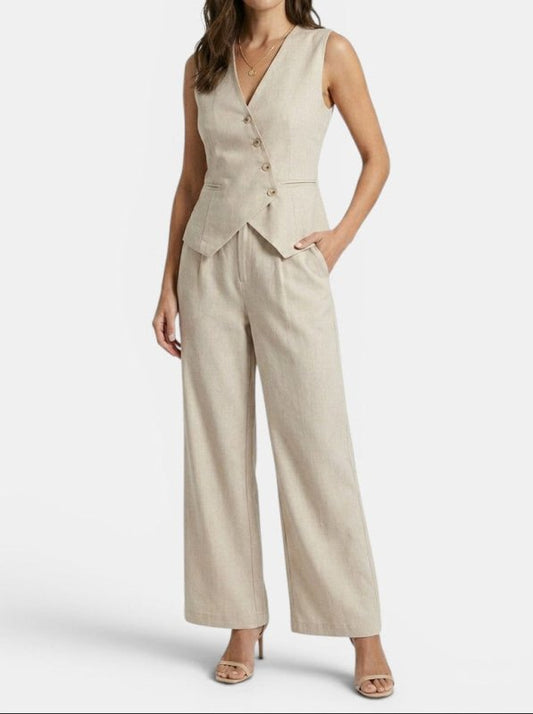 Women's Tailored Fabric Suit Set | Elegant Sleeveless Blazer & Wide - Leg Trousers - Velshara store