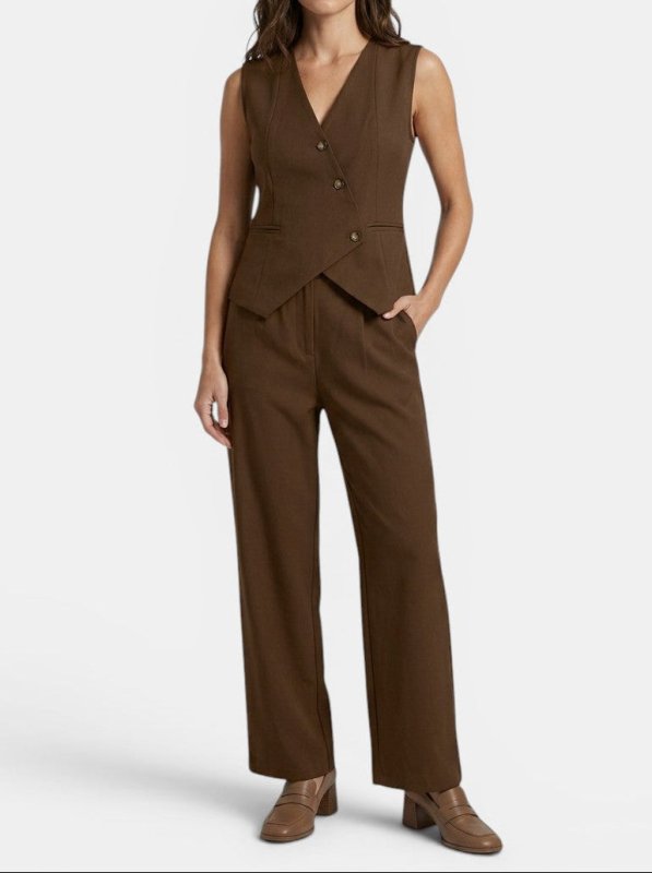 Women's Tailored Fabric Suit Set | Elegant Sleeveless Blazer & Wide - Leg Trousers - Velshara store