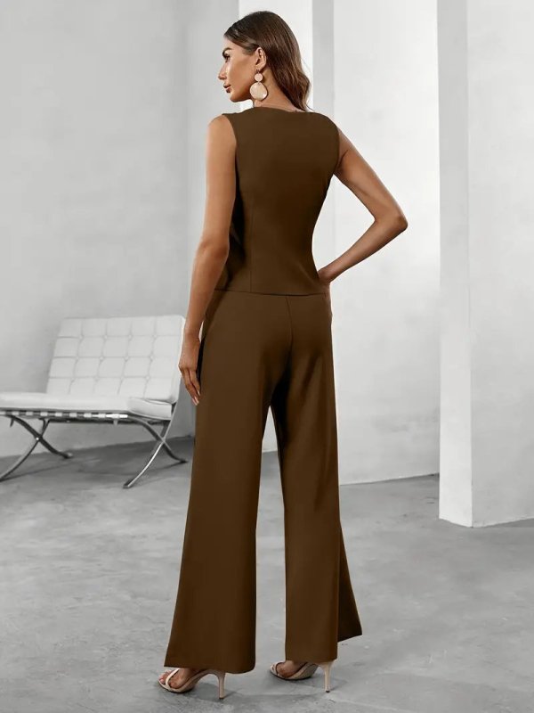 Women's Tailored Pant Suit | Sleek Sleeveless Blazer and Wide - Leg Trousers - Velshara store