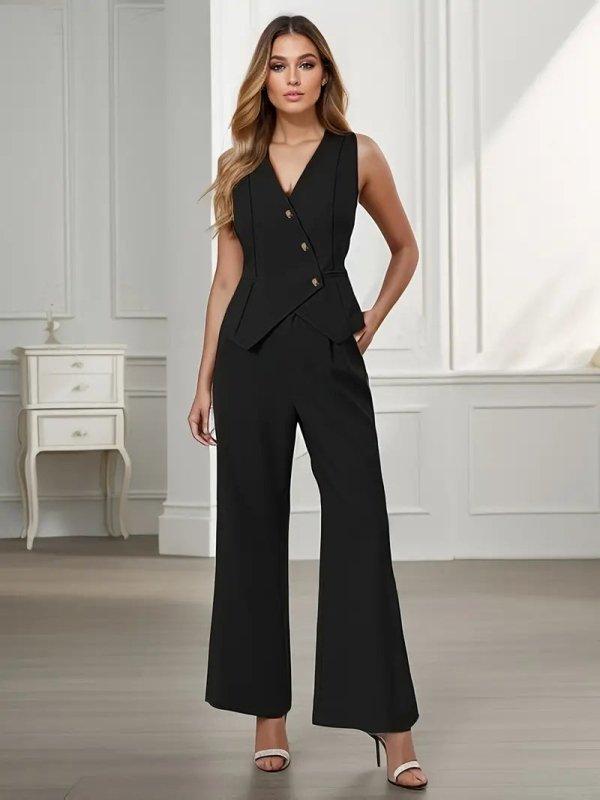 Women's Tailored Pant Suit | Sleek Sleeveless Blazer and Wide - Leg Trousers - Velshara store
