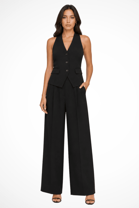 Women's Tailored Suit Set | Halter Neck Waistcoat and Wide Leg Trousers | Elegant Business Attire - Velshara store