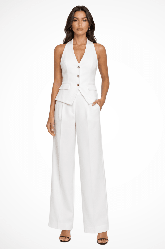 Women's Tailored Suit Set | Halter Neck Waistcoat and Wide Leg Trousers | Elegant Business Attire - Velshara store