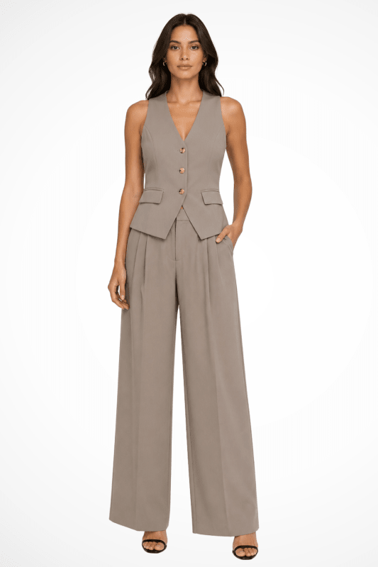 Women's Tailored Suit Set | Halter Neck Waistcoat and Wide Leg Trousers | Elegant Business Attire - Velshara store