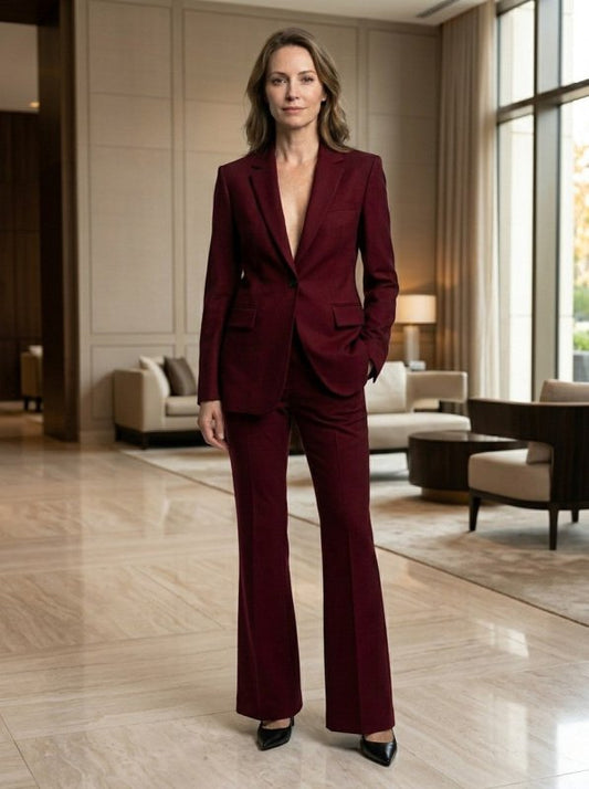 Women's Tailored Suit Set | Sculpted Blazer and Flared Trousers | Elegant All - Season Outfit - Velshara store