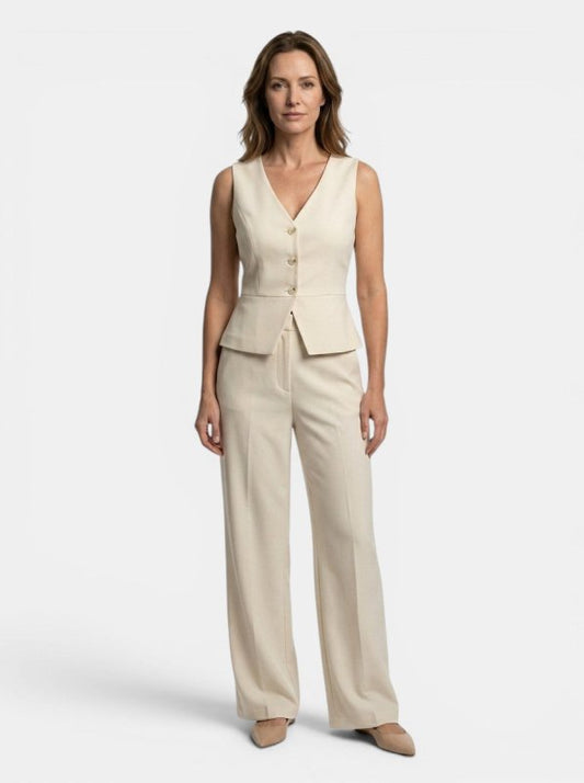 Women's Tailored Viscose Wide Leg Trouser Coord | Elegant V - Neck Waistcoat Set - Velshara store