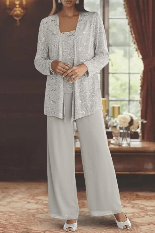Women's Textured Lace Sequin Suit | Elegant Wide Leg Trousers for Formal Events - Velshara store