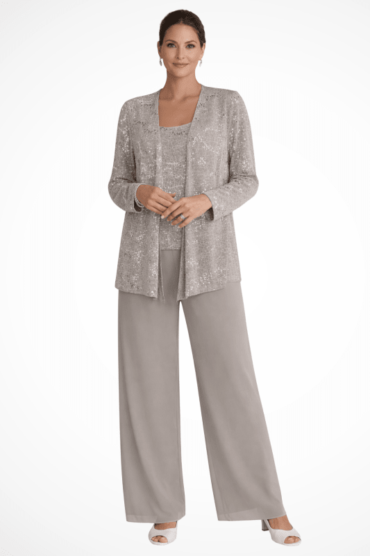 Women's Textured Lace Sequin Suit | Elegant Wide Leg Trousers for Formal Events - Velshara store