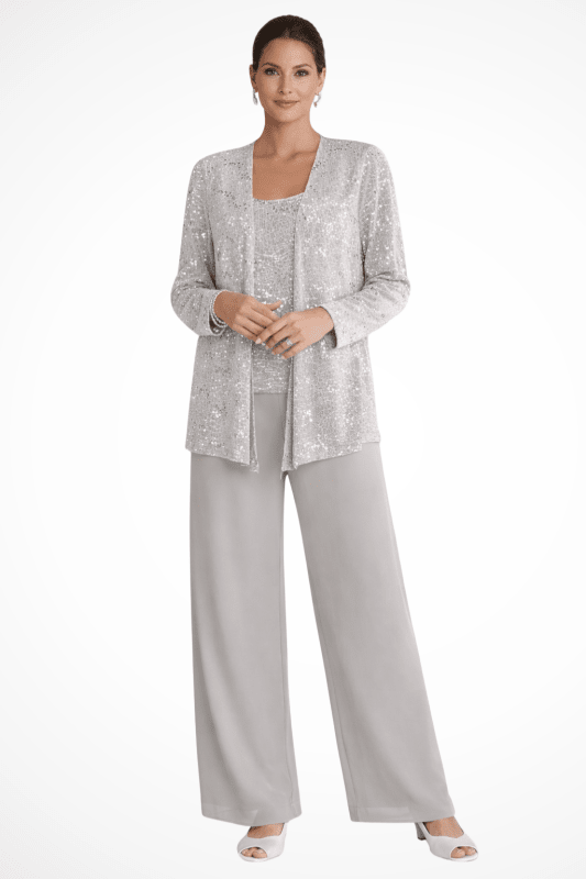 Women's Textured Lace Sequin Suit | Elegant Wide Leg Trousers for Formal Events - Velshara store
