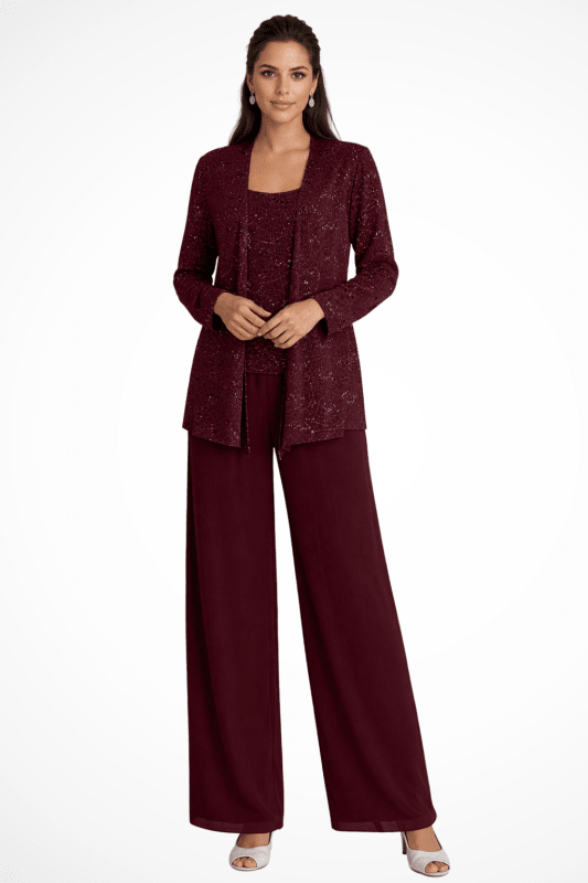 Women's Textured Lace Sequin Suit | Elegant Wide Leg Trousers for Formal Events - Velshara store