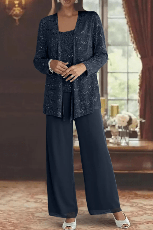 Women's Textured Lace Sequin Suit | Elegant Wide Leg Trousers for Formal Events - Velshara store
