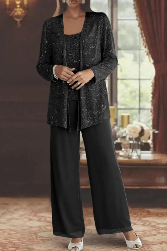 Women's Textured Lace Sequin Suit | Elegant Wide Leg Trousers for Formal Events - Velshara store