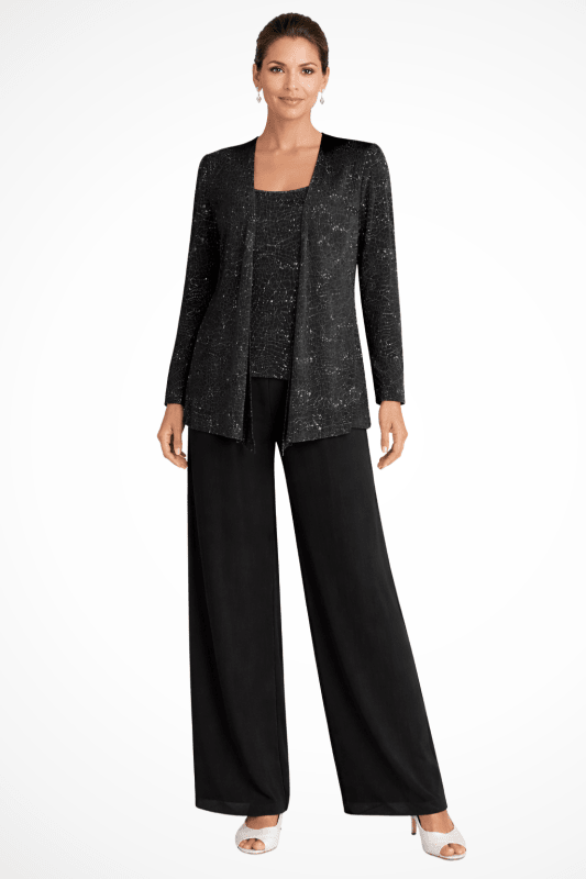 Women's Textured Lace Sequin Suit | Elegant Wide Leg Trousers for Formal Events - Velshara store