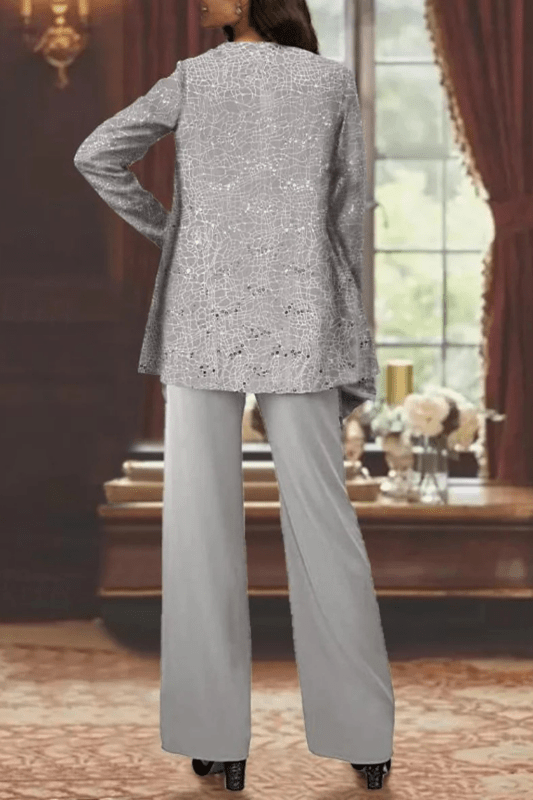 Women's Textured Lace Sequin Suit | Elegant Wide Leg Trousers for Formal Events - Velshara store