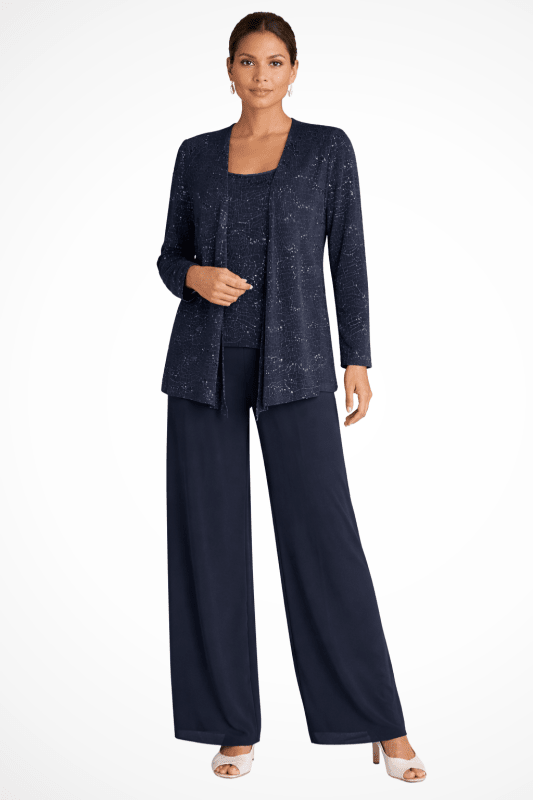 Women's Textured Lace Sequin Suit | Elegant Wide Leg Trousers for Formal Events - Velshara store