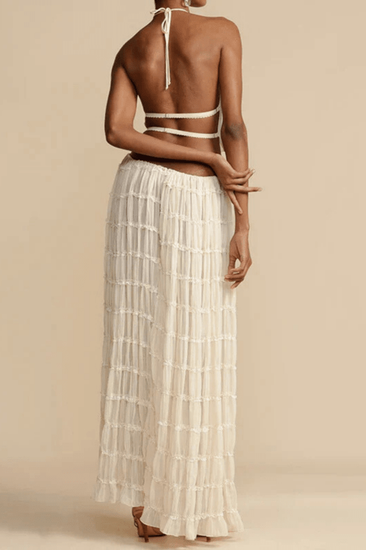 Women's Textured Ruched Maxi Skirt Set | Stylish Halter Top Two Piece Summer Outfit - Velshara store