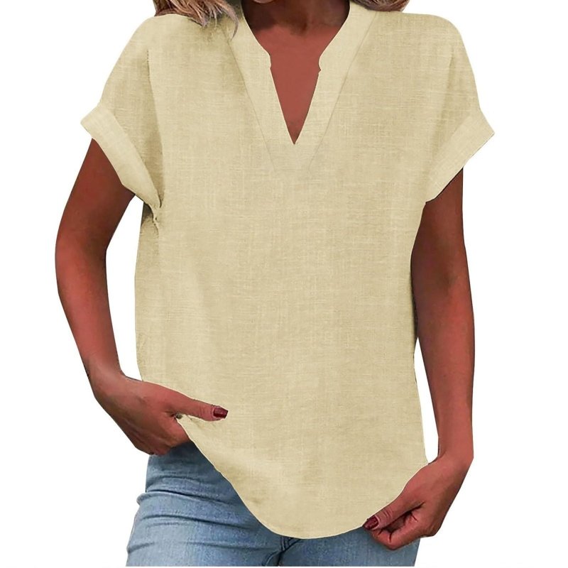 Women's Textured V - Neck Blouse | Relaxed Fit Short Sleeve Summer Top - Velshara store