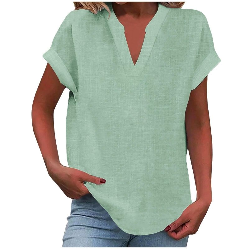 Women's Textured V - Neck Blouse | Relaxed Fit Short Sleeve Summer Top - Velshara store