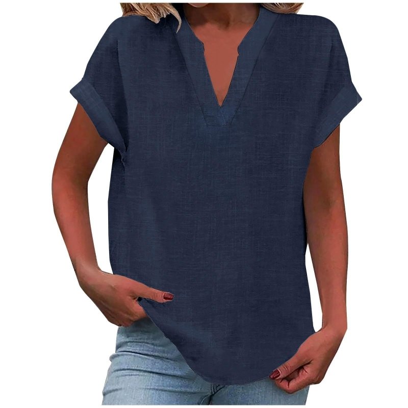 Women's Textured V - Neck Blouse | Relaxed Fit Short Sleeve Summer Top - Velshara store