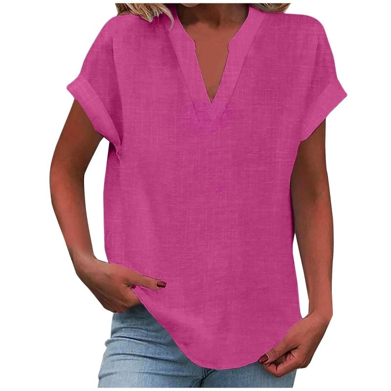 Women's Textured V - Neck Blouse | Relaxed Fit Short Sleeve Summer Top - Velshara store