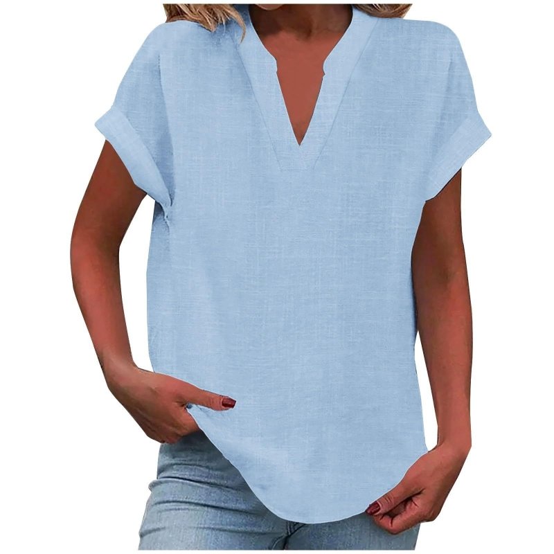 Women's Textured V - Neck Blouse | Relaxed Fit Short Sleeve Summer Top - Velshara store