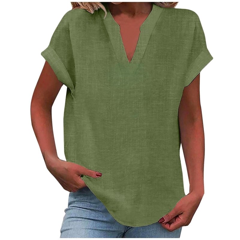 Women's Textured V - Neck Blouse | Relaxed Fit Short Sleeve Summer Top - Velshara store