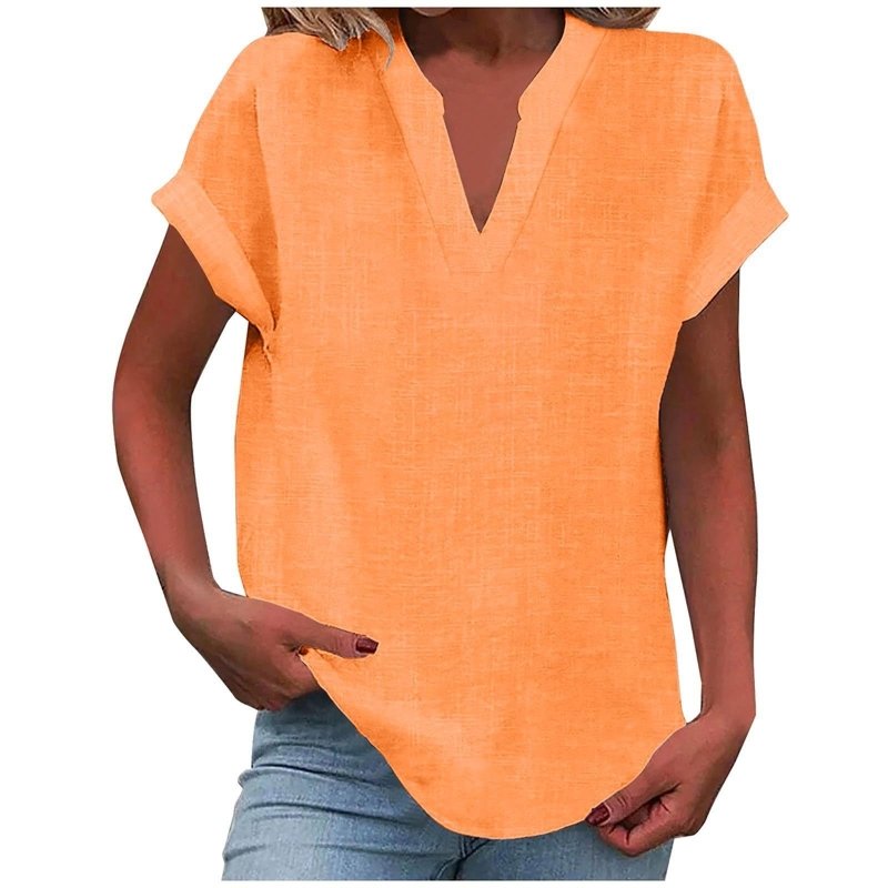 Women's Textured V - Neck Blouse | Relaxed Fit Short Sleeve Summer Top - Velshara store