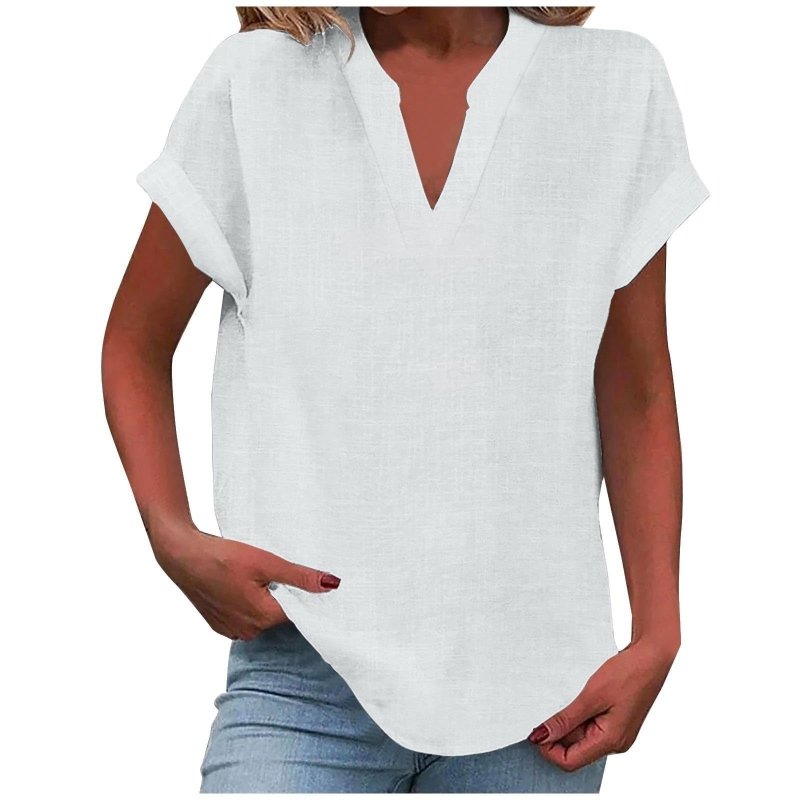 Women's Textured V - Neck Blouse | Relaxed Fit Short Sleeve Summer Top - Velshara store