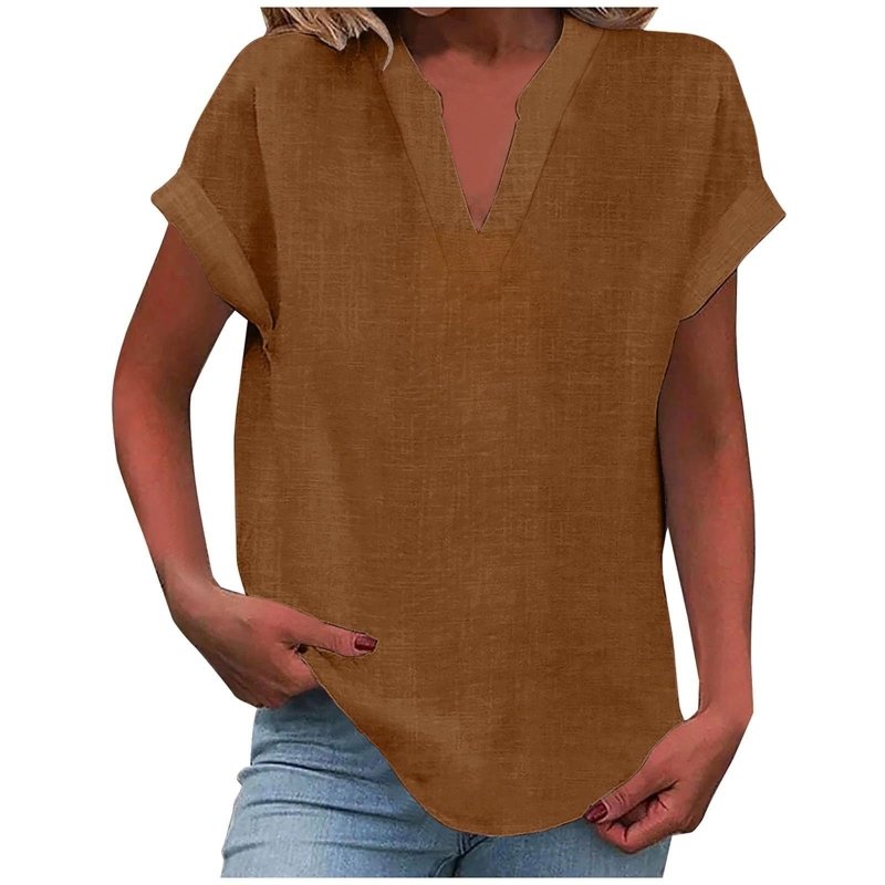 Women's Textured V - Neck Blouse | Relaxed Fit Short Sleeve Summer Top - Velshara store